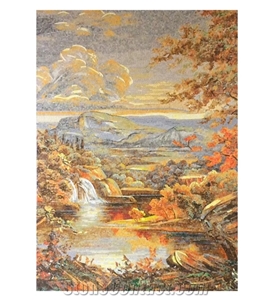 Landscape Scenery Of Fall Season Glass Mosaic Art