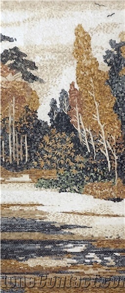 Landscape Scenery Of Fall Season Trees Glass Mosaic