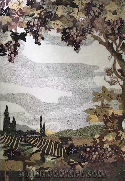 Landscape Scenery Of Grapes Glass Mosaic Art