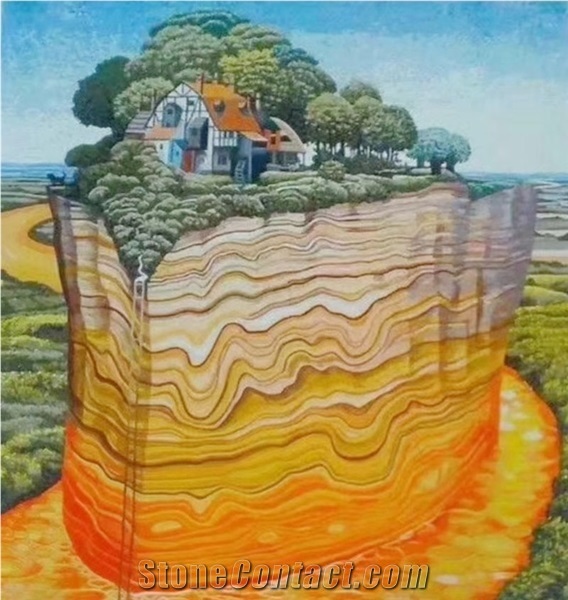 Landscape Scenery Of Houese on the Cliff Glass Mosaic