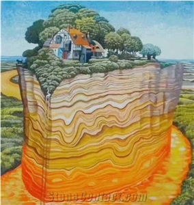 Landscape Scenery Of Houese on the Cliff Glass Mosaic