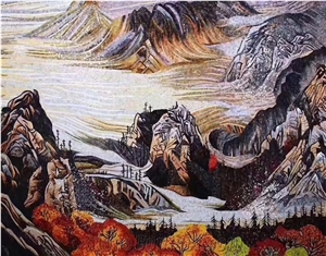Landscape Scenery Of Mountain Stream Glass Art Works