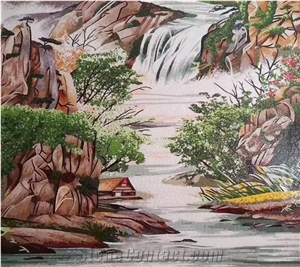 Landscape Scenery Of Mountain Stream Glass Mosaic
