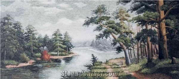 Landscape Scenery Of Pine Trees Glass Mosaic Art