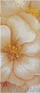 Little Yellow Lotus Flowers Glass Mosaic Art Medallion
