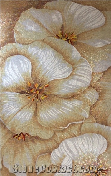 Lotus Flowers Glass Mosaic Art Medallion for Wall