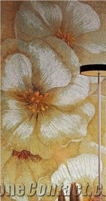 Lotus Flowers Glass Mosaic Design Art Medallion for Floor