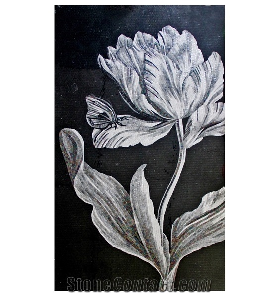 New Style Of White Black Tulip Glass Mosaic Art
