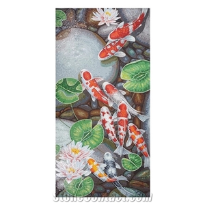 Pink Lotus and Different Fishes on the River Glass Mosaic