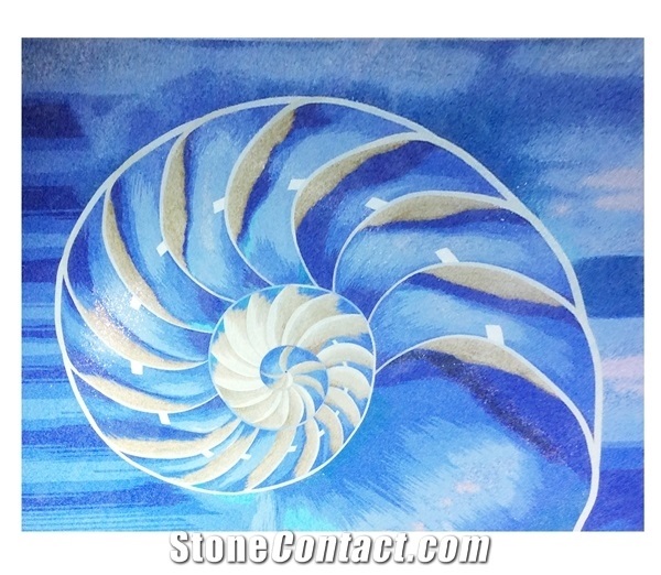 Scenery Of Conch Under Sea Glass Mosaic Design Art Medallion