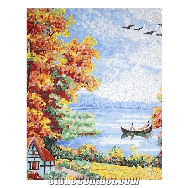 Scenery Of Wild Goose Flying in Fall Glass Mosaic Art
