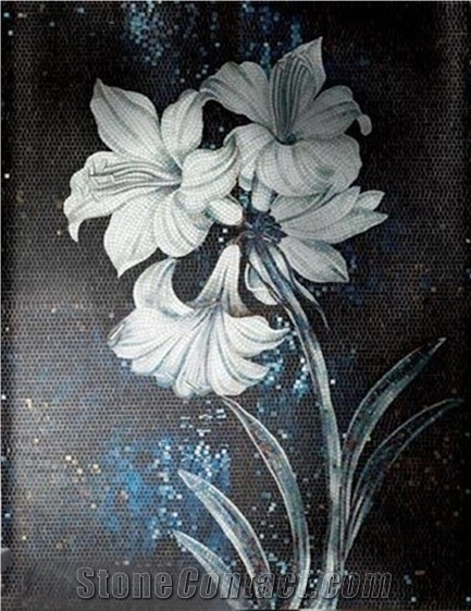 Single Color Flowers Glass Marble Mosaic Artworks