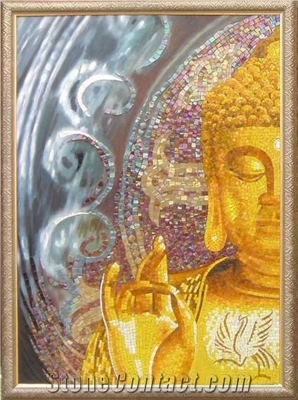 The Buddha"S Head Glass Mosaic Art Medallion Pattern