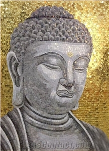 The Buddha"S Head Glass Mosaic Design Art Medallion