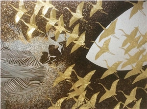 Thousands Of Birds Flying Glass Mosaic Art Medallion