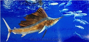 Tuna Fishes Undersea Glass Marble Mosaic Medallion
