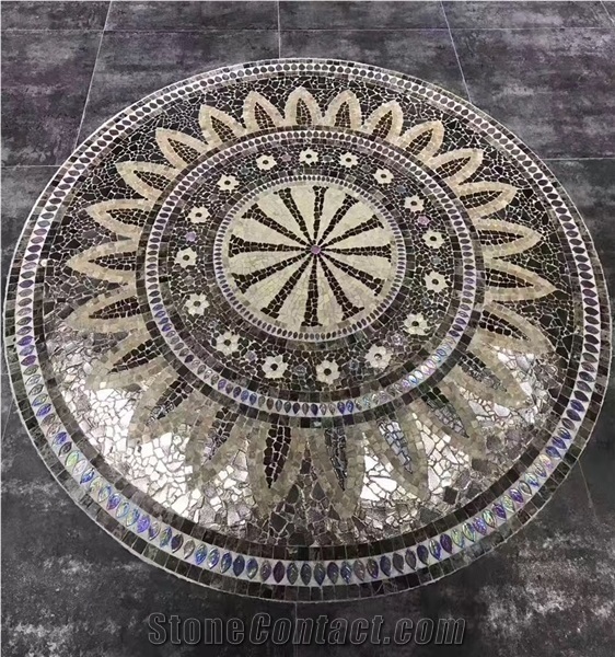 Twinkling Circle Round Glass Mosaic Design Art Medallion