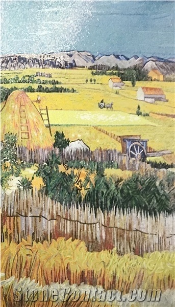 Van Gogh Works Of Harvest Design Glass Medallion for Wall