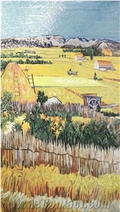 Van Gogh Works Of Harvest Design Glass Medallion for Wall