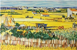 Van Gogh Works Of Harvest Design Marble Medallion for Wall