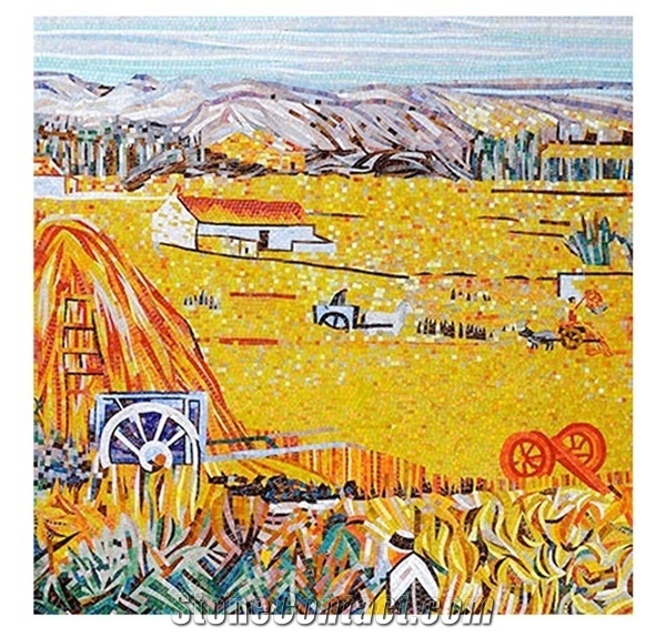 Van Gogh Works Of Harvest Design Marble Medallion