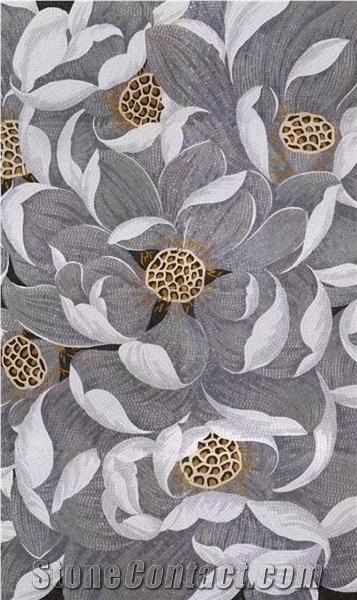 White and Grey Beautiful Lilies Series Glass Mosaic Art