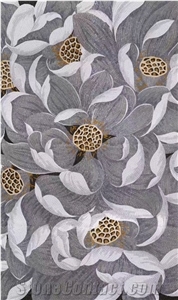 White and Grey Beautiful Lilies Series Glass Mosaic Art