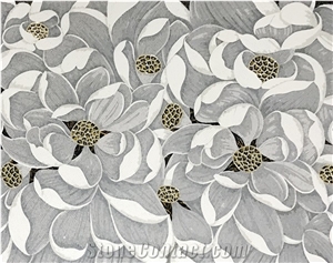 White and Grey Beautiful Lilies Series Glass Mosaic