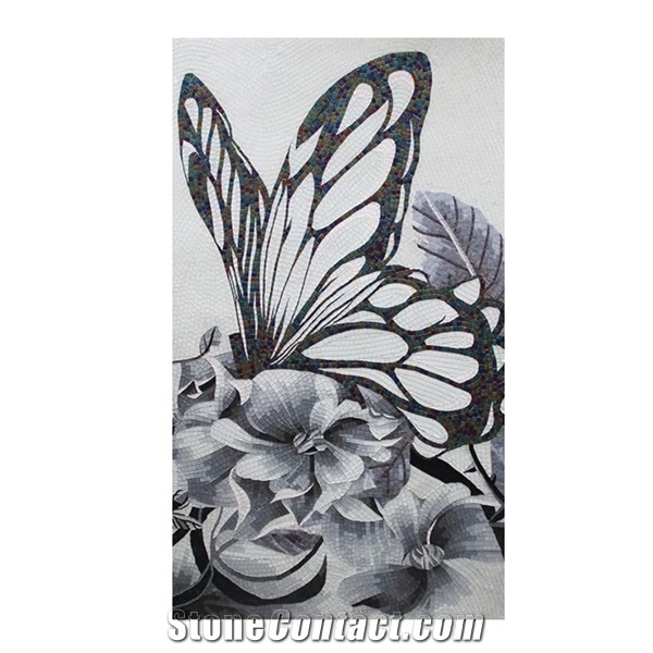 White Black Butterflies Of Glass Mosaic Artworks