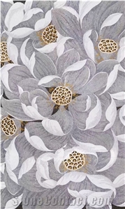 White Black Gold Lotus Series Glass Mosaic Artworks