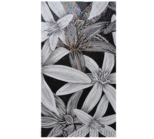 White Black Grey Design Of Flowers Glass Mosaic Art