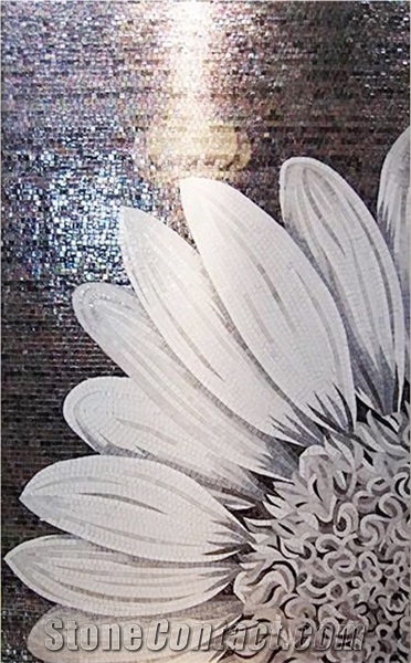White Black Grey Design Of Sunflowers Glass Mosaic Art
