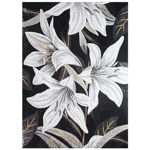 White Black Grey Lilies Flowers Series Glass Mosaic Artworks