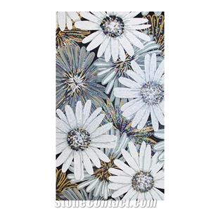 White Black Sunflowers Series Glass Mosaic Artworks