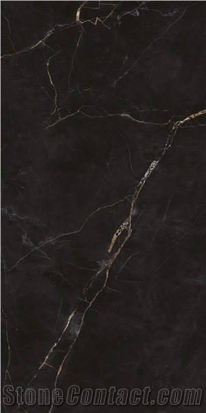 Pure Black Veins Marble Look Ceramic Tile Countertop Use