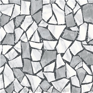White Grey Grid Terrazzo Flooring Tiles