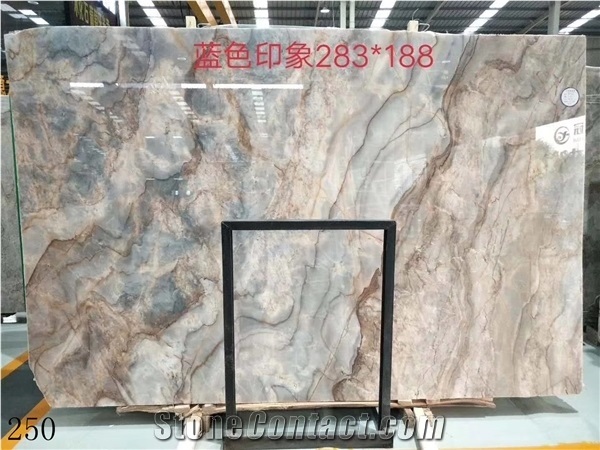 Blue Imperial Marble Slab Tiles Bookmatch Interior Big Area