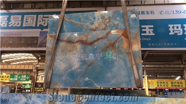 Brazil Blue Onyx Slab Wall Flooring Tiles Bookmatched