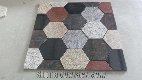 Hexagon Granite Tile Polygon Random Multicolor Paverment Slab