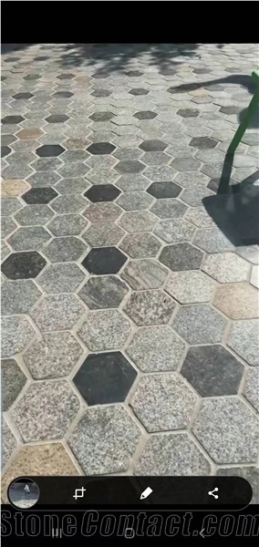 Hexagon Granite Tile Polygon Random Multicolor Paverment Slab