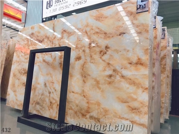 Iran Yellow Ice Onyx Slab Wall Flooring Tiles Bookmatched