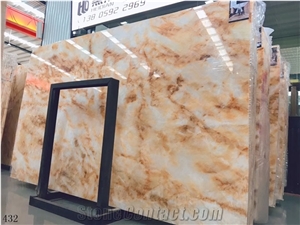 Iran Yellow Ice Onyx Slab Wall Flooring Tiles Bookmatched