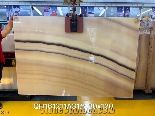 Peach Onyx Bookmatched Slab Interior Tiles Decoration
