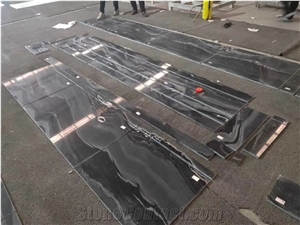 Tesla Black Wave Marble Polished Slab Floor Tiles