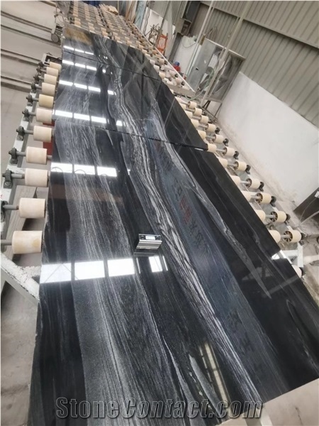 Tesla Black Wave Marble Polished Slab Floor Tiles
