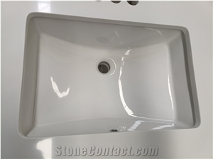 White Quartz Stone Bathroom Vanity Units Installed Sinks