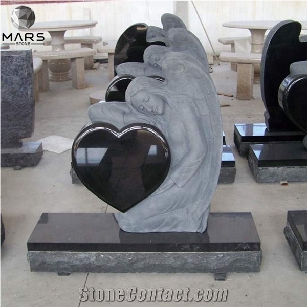 Absolute Black Granite Custom Angel Cross Tombstone