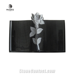 Black Indian Granite Tombstone Book Monument with Flower
