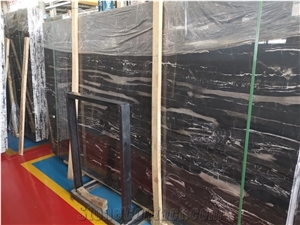 China Silver Portoro Black White Drago Marble Slabs Tiles