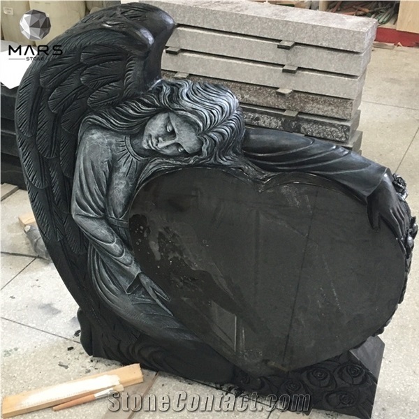 India Black Headstone with Angel Wing Funerare Monument